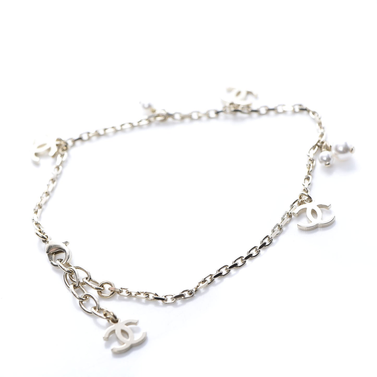 Pearl CC Chain Anklet Gold