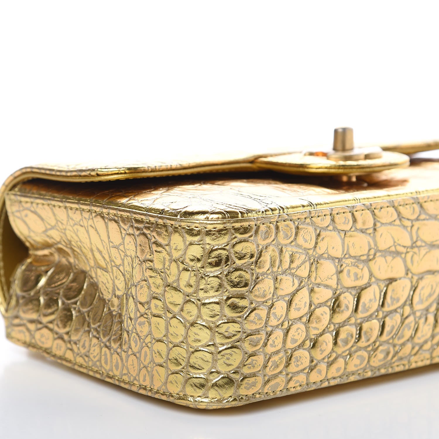 Chanel Metallic Calfskin Crocodile Embossed Cocodile Rectangular Mini Flap Gold 9 of 10