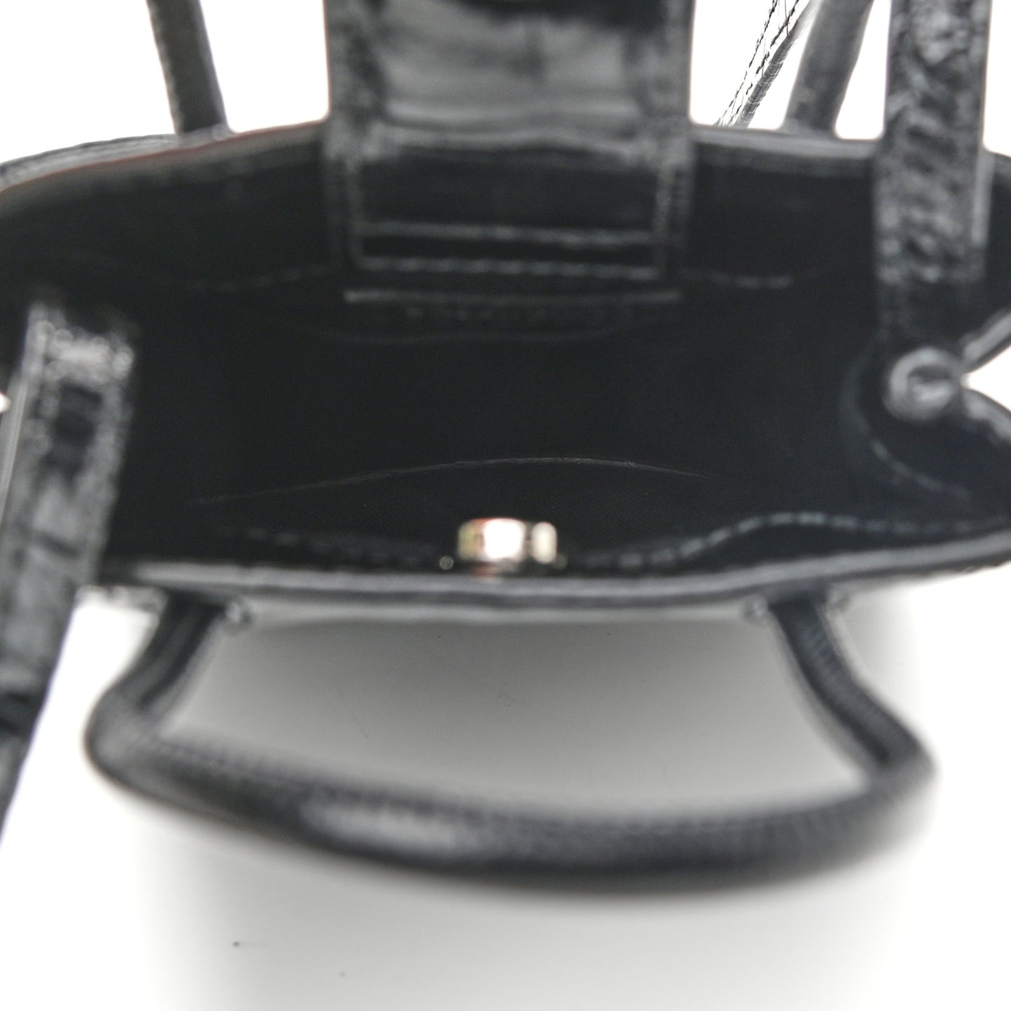Calfskin Crocodile Embossed Logo Shopping Phone Holder Bag Black