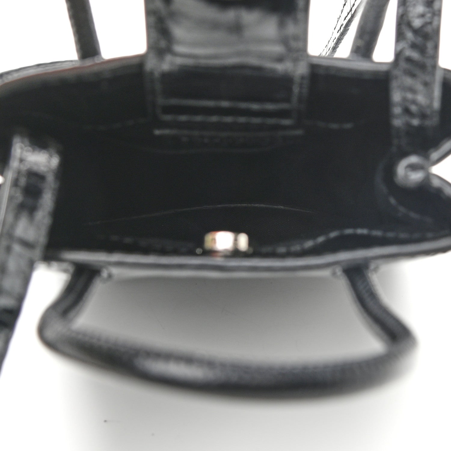 Balenciaga Calfskin Crocodile Embossed Logo Shopping Phone Holder Bag Black 5 of 8