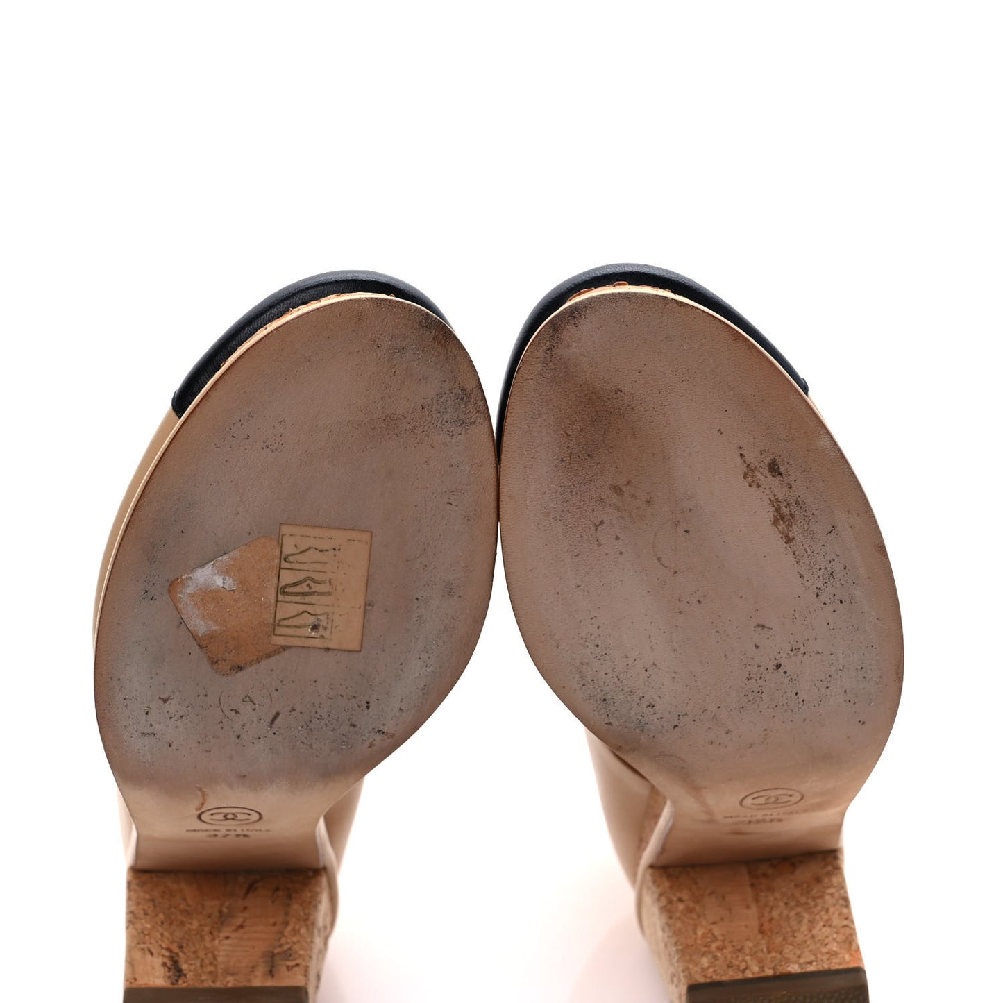 Lambskin Cork Cap Toe CC Lacets Booties 37.5 Beige Black