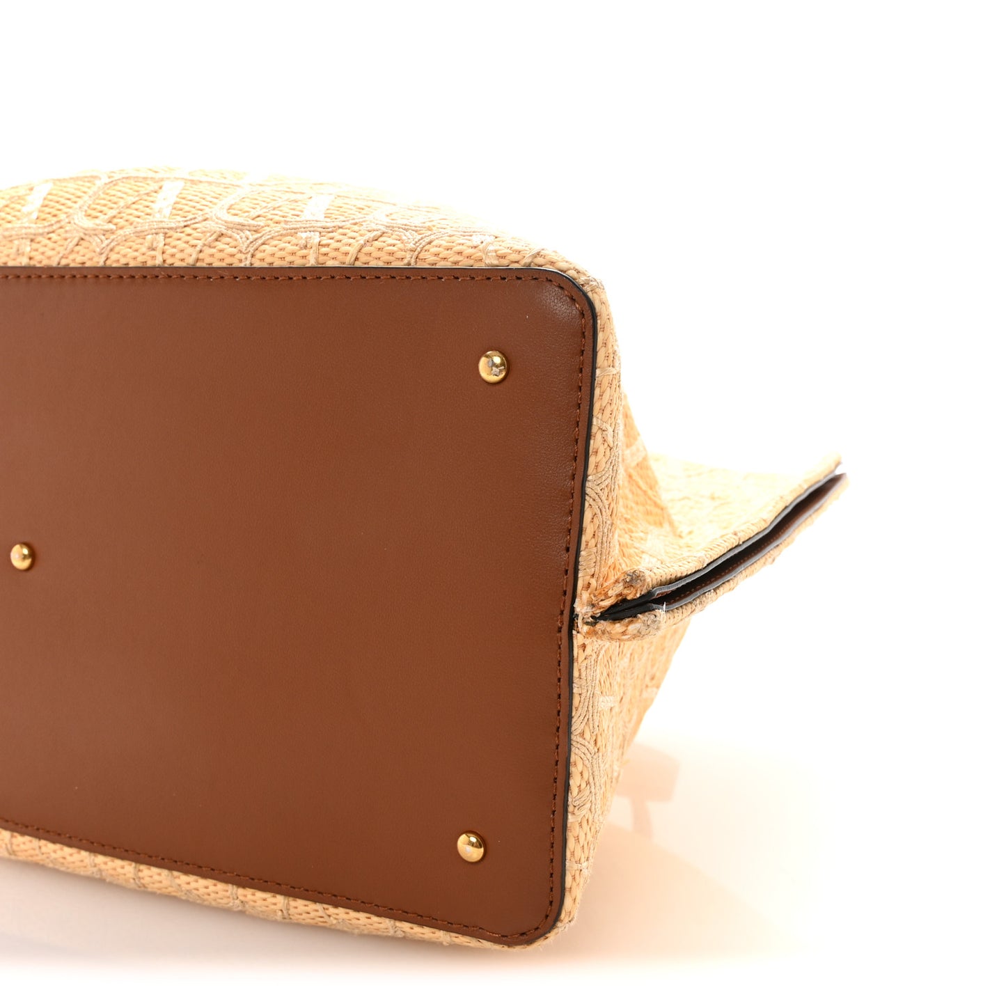 Raffia Calfskin Medium Rockstud Vlogo Tote Naturale