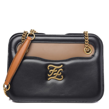 Fendi Vitello Glacier Karligraphy Pocket Shoulder Bag Black Gingerbread 1 of 11