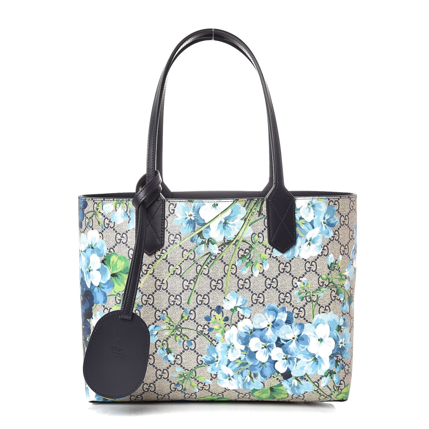 GG Supreme Monogram Blooms Small Reversible Tote Beige Blue Navy