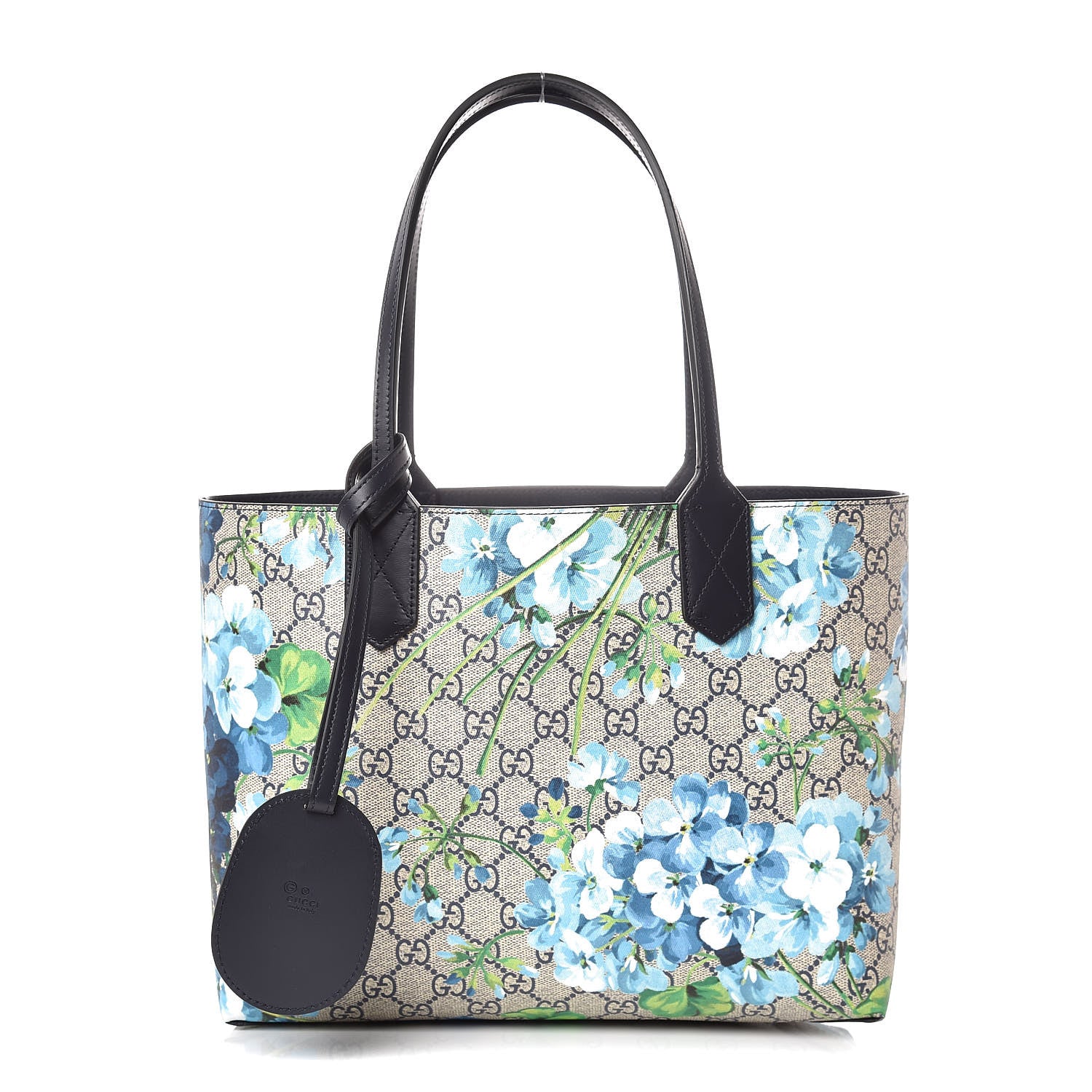 Gucci GG Supreme Monogram Blooms Small Reversible Tote Beige Blue Navy 1 of 9