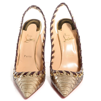 Christian Louboutin Snakeskin Ostri 100 Slingback Pumps 41 Natural 2 of 5