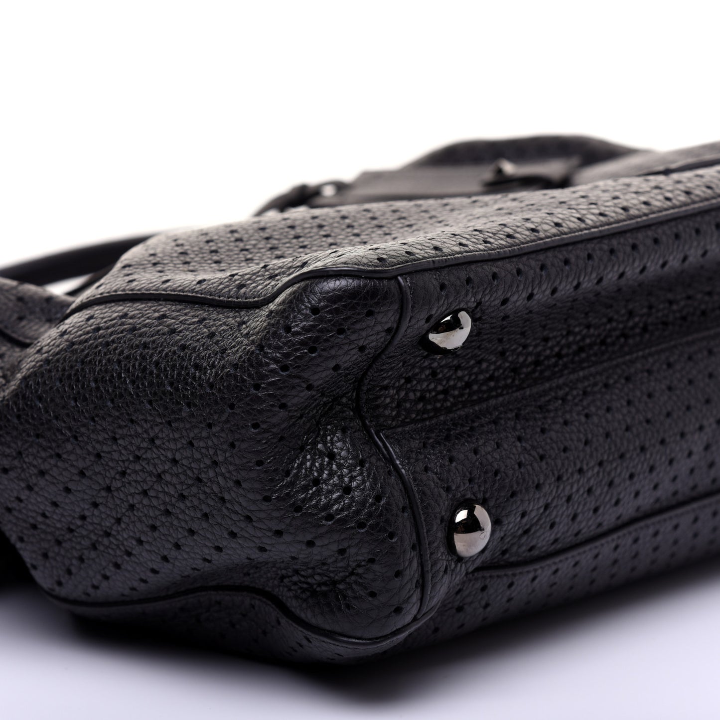 Calfskin Perforated Rockstud Large Travel Briefcase Black