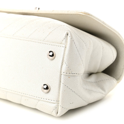 Chanel Iridescent Caviar Chevron Quilted Mini Coco Handle Flap White 10 of 11