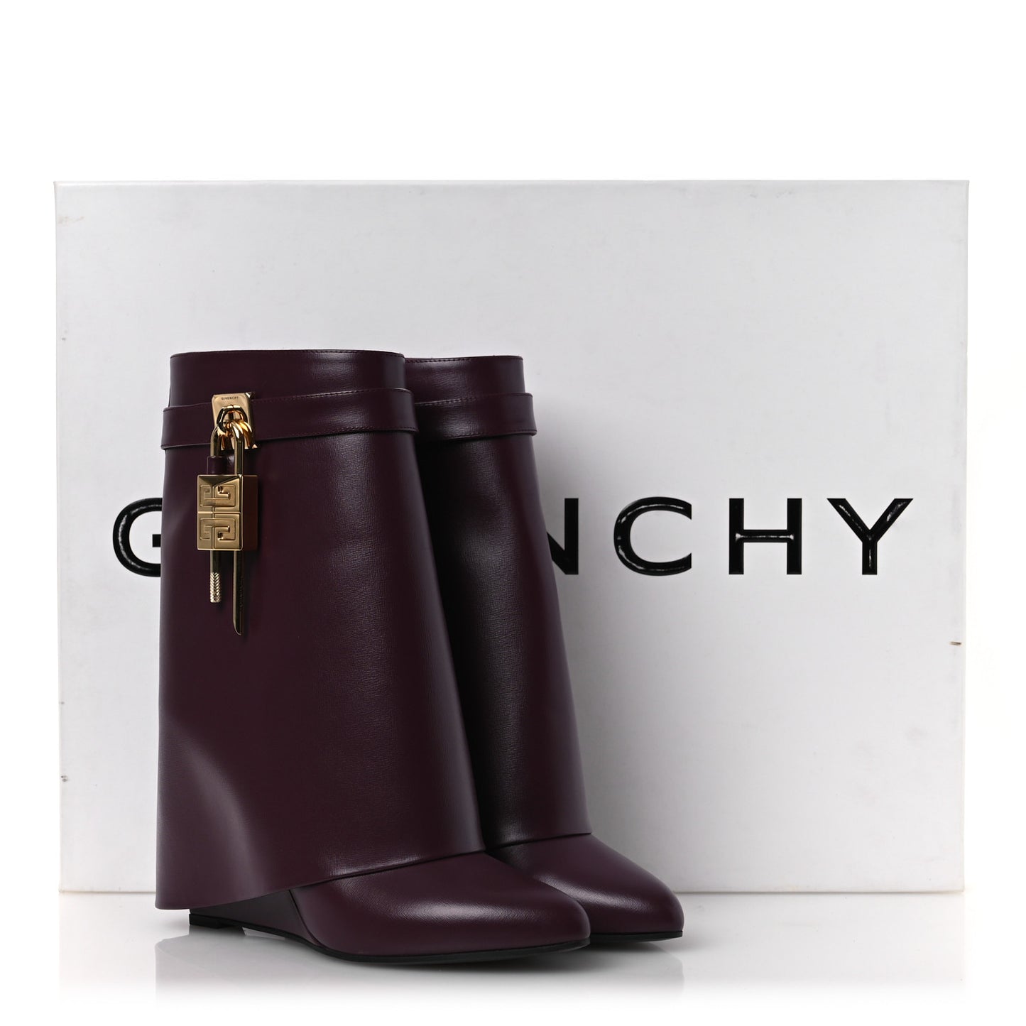 Calfskin Shark Lock Ankle Boots 40 Oxblood Red