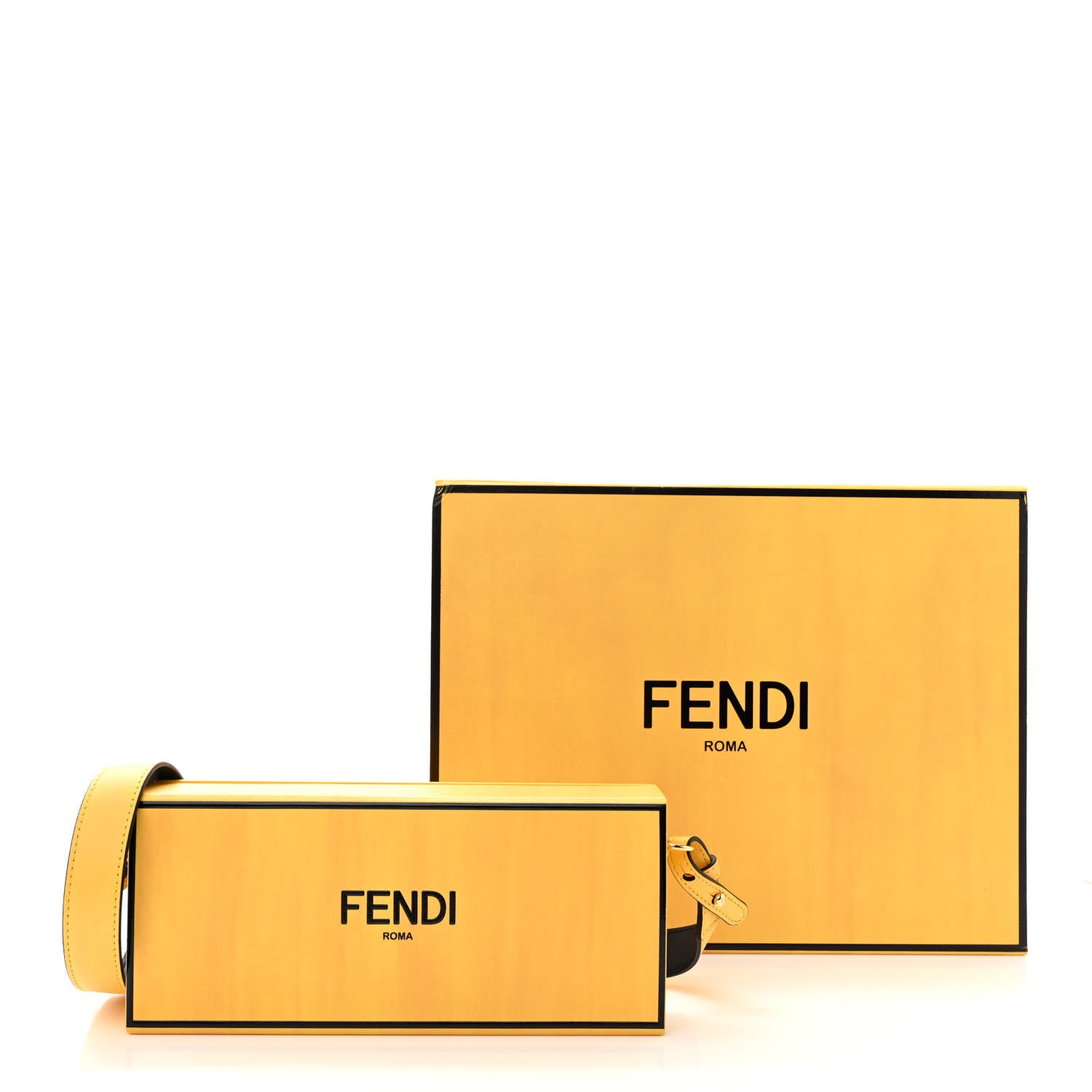 Fendi Vitello Fluffy Logo Horizontal Box Crossbody Bag Yellow Box Black 11 of 11