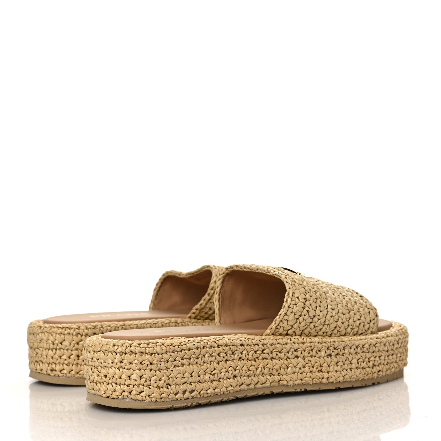 Prada Raffia Metal Triangle Logo Woven Flatform 35mm Slide Sandals 38 Naturale 4 of 8