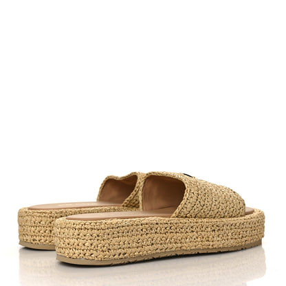 Prada Raffia Metal Triangle Logo Woven Flatform 35mm Slide Sandals 38 Naturale 4 of 8