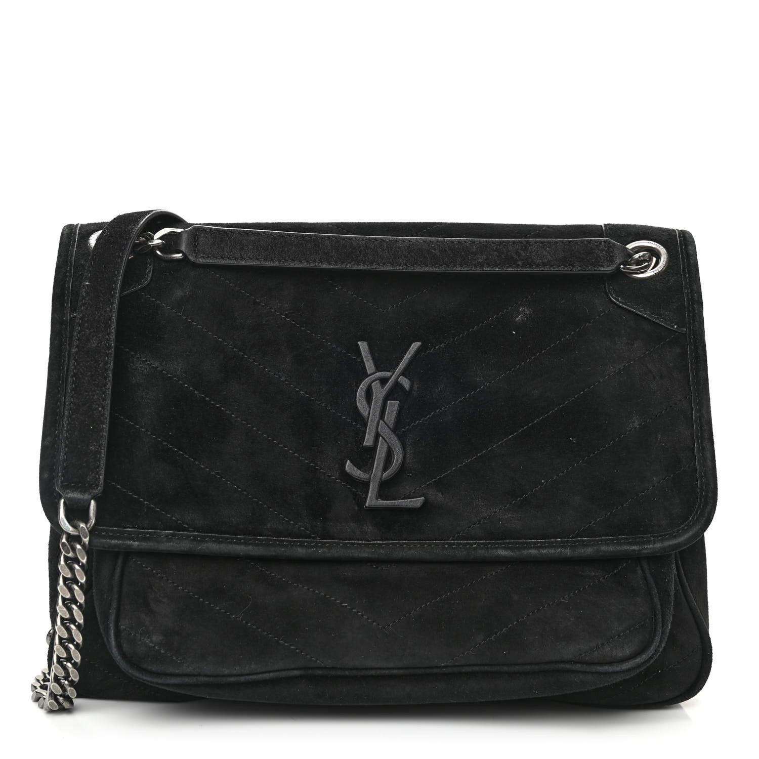 Saint Laurent Suede Monogram Medium Niki Chain Satchel Black 1 of 13