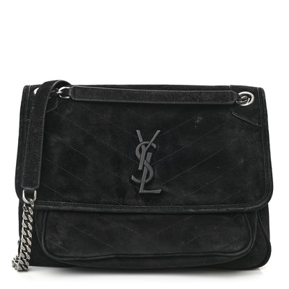 Saint Laurent Suede Monogram Medium Niki Chain Satchel Black 1 of 13
