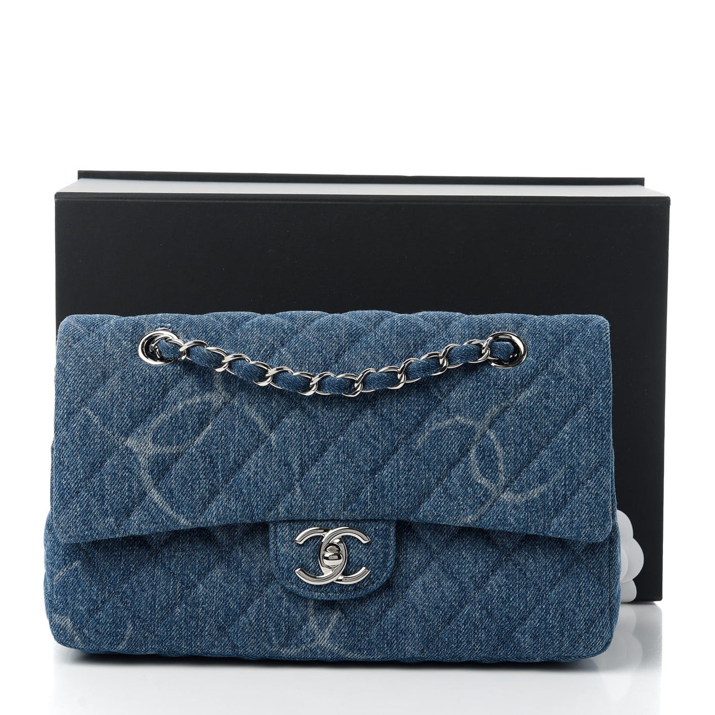 Denim Quilted CC Print Medium Single Flap Blue