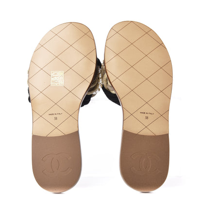 Chanel Lambskin Pearl Cord CC Mules 38 Black Beige 7 of 8