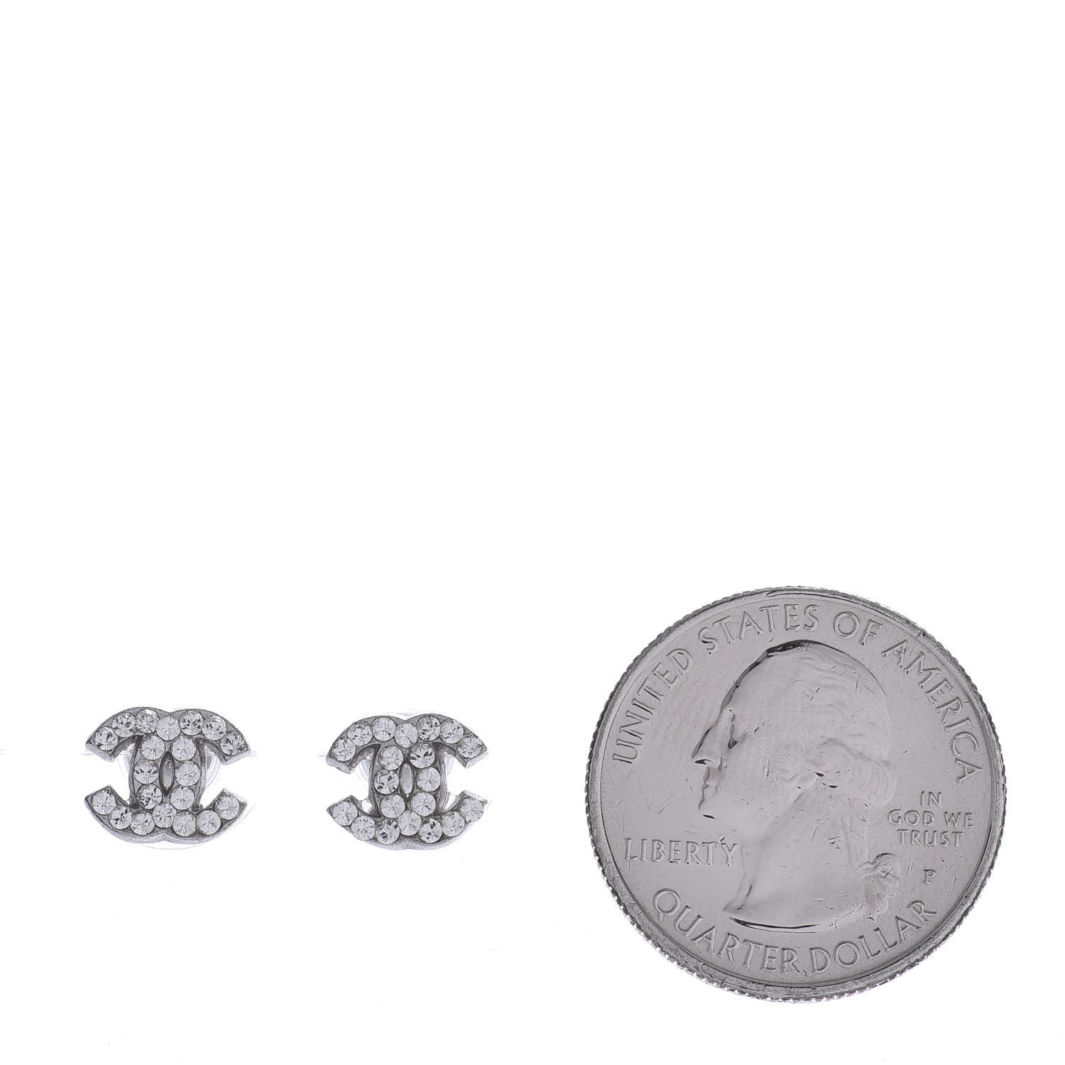 Chanel Crystal Timeless CC Earrings Silver 2 of 4