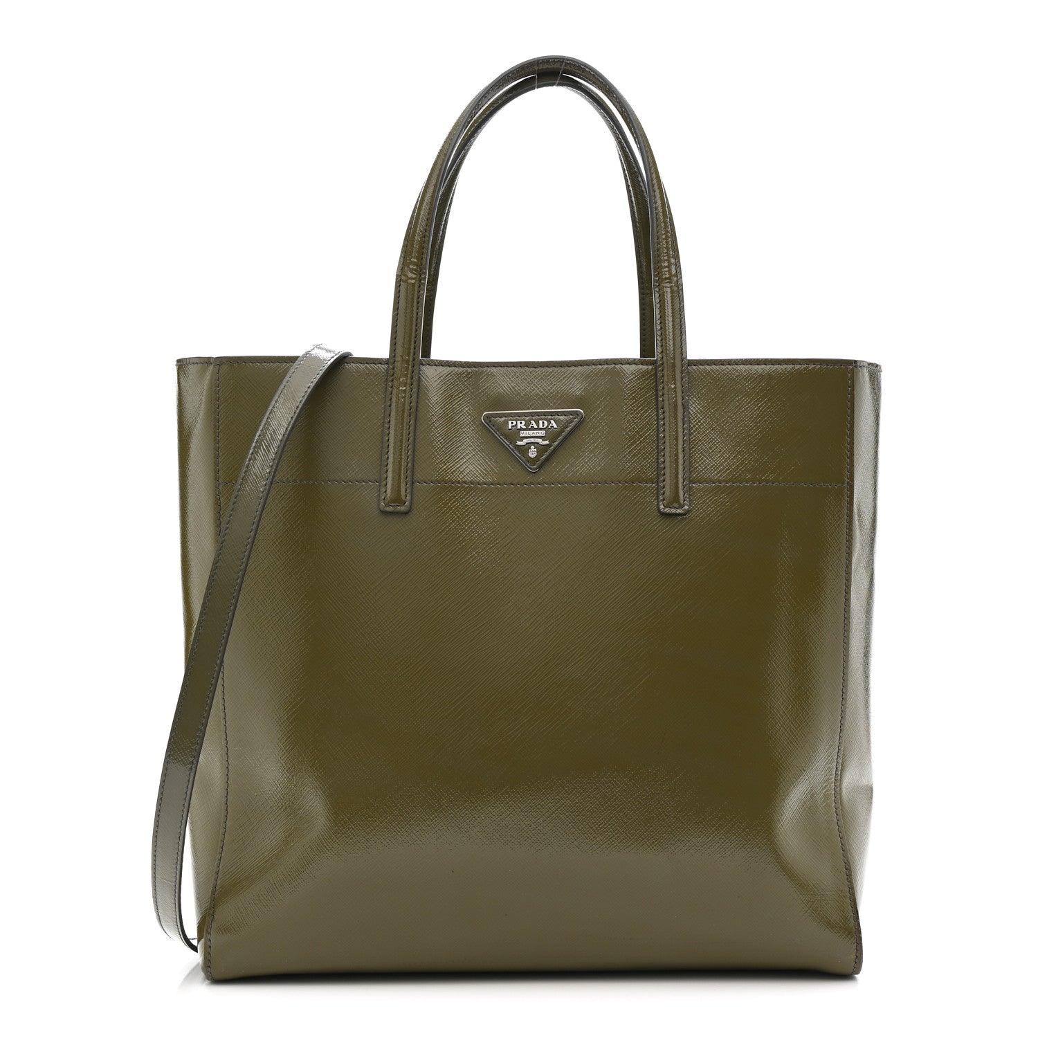 Prada Saffiano Vernice Shopping Tote Militare 1 of 21