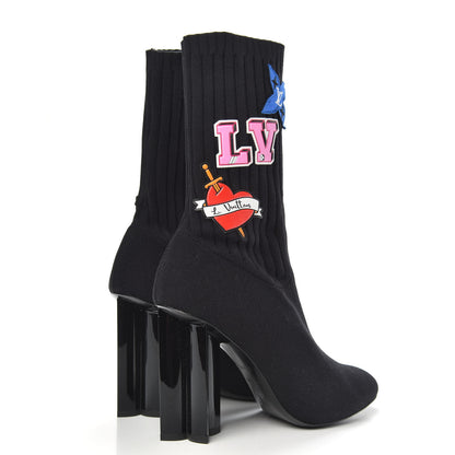 Louis Vuitton Stretch Fabric LV Black Heart Sock Ankle Boots 38.5 Black 4 of 7