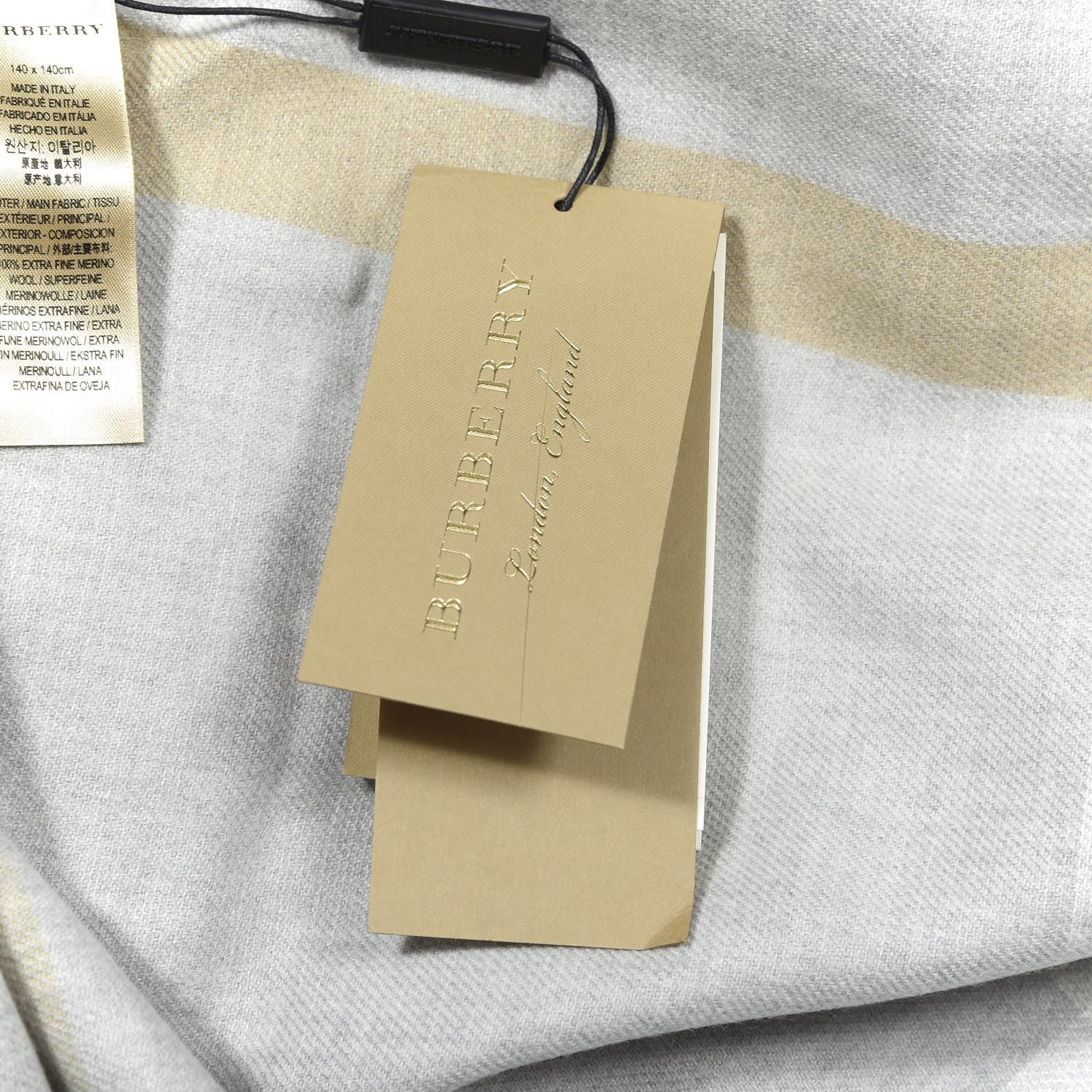 Burberry Wool Solid to Check Charlotte Cape Scarf Light Grey 3 of 4