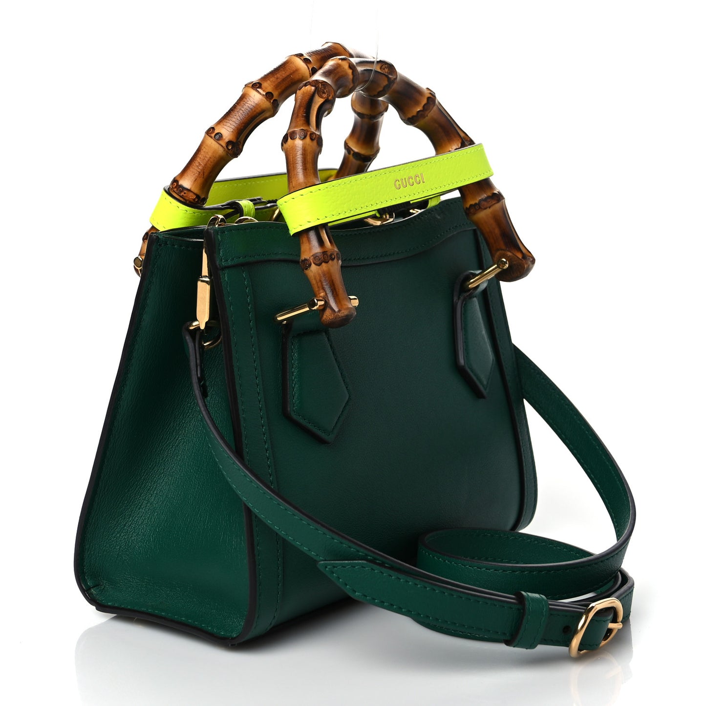 Wonka Grain Calfskin Mini Diana Tote Bag Green Yellow Fluo