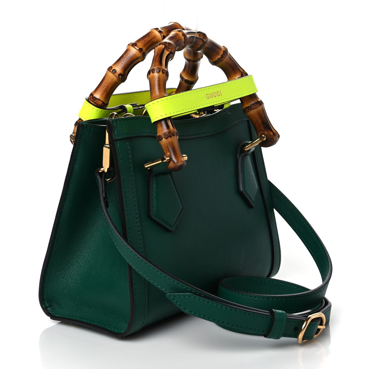 Gucci Wonka Grain Calfskin Mini Diana Tote Bag Green Yellow Fluo 2 of 10