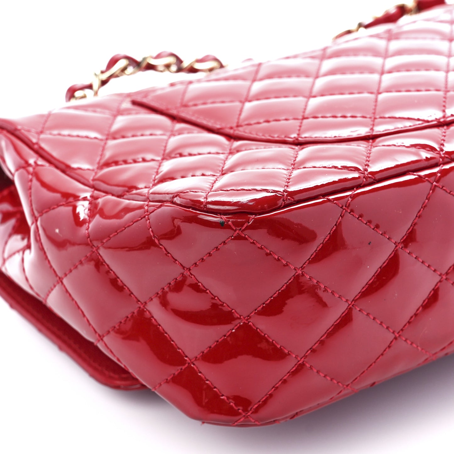 Patent Calfskin Quilted Valentine Charms Medium Single Flap Red