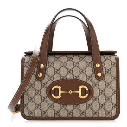 Gucci GG Supreme Monogram Azalea Calfskin Mini Horsebit 1955 Foldover Top Handle Bag Beige Ebony Brown Sugar 1 of 11