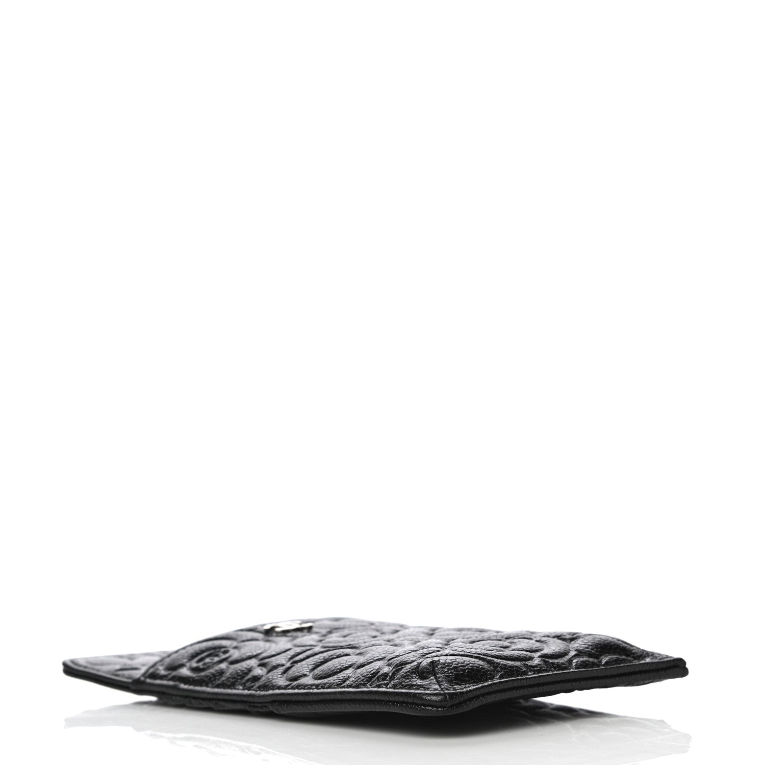 Chanel Caviar Camellia Embossed Classic Flat Wallet Pouch Black 4 of 11