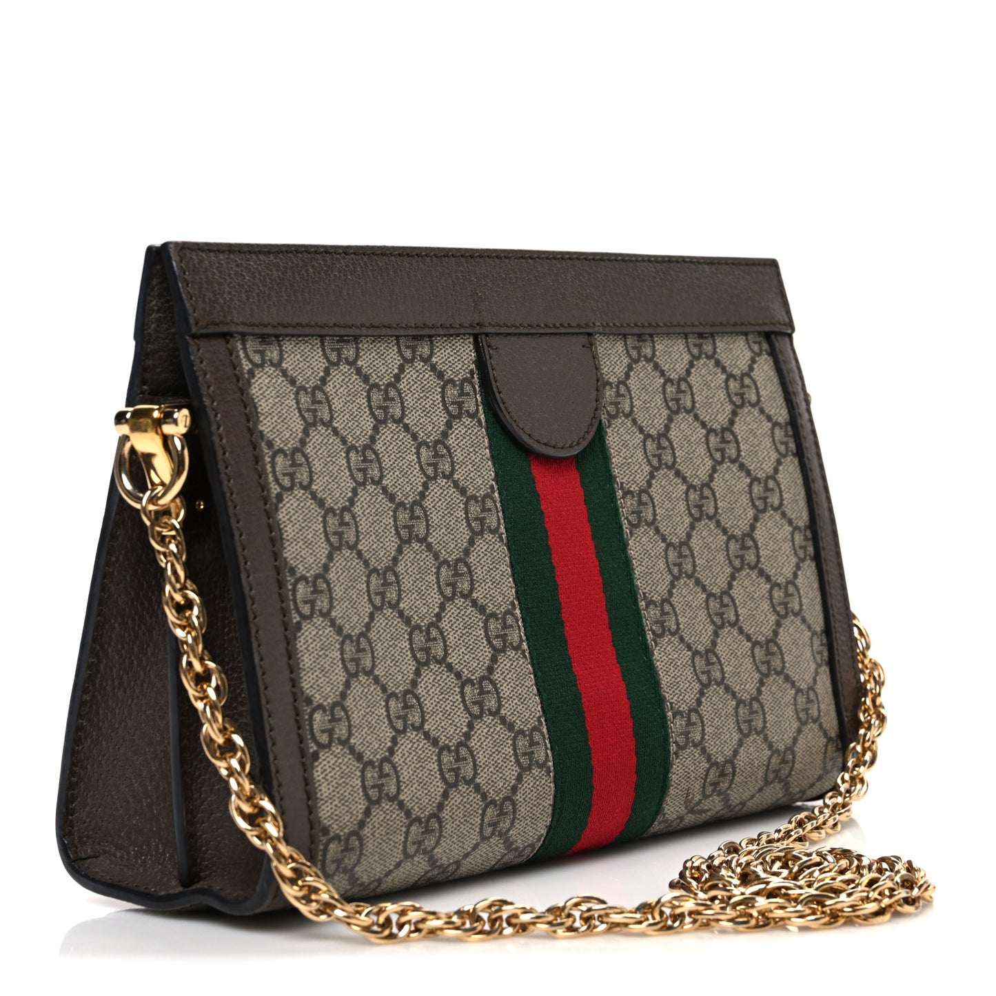 GG Supreme Monogram Web Small Ophidia Chain Shoulder Bag Brown