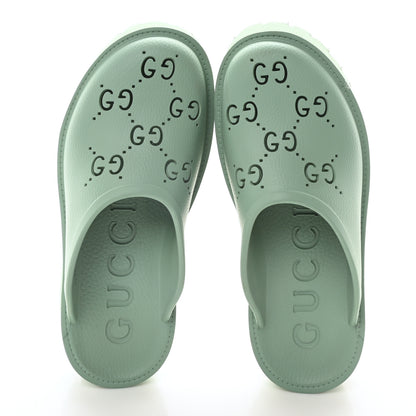 Gucci Rubber GG Monogram Perforated Elea Platform 55mm Lug Sole Sandals 40 Pacific Green 2 of 9