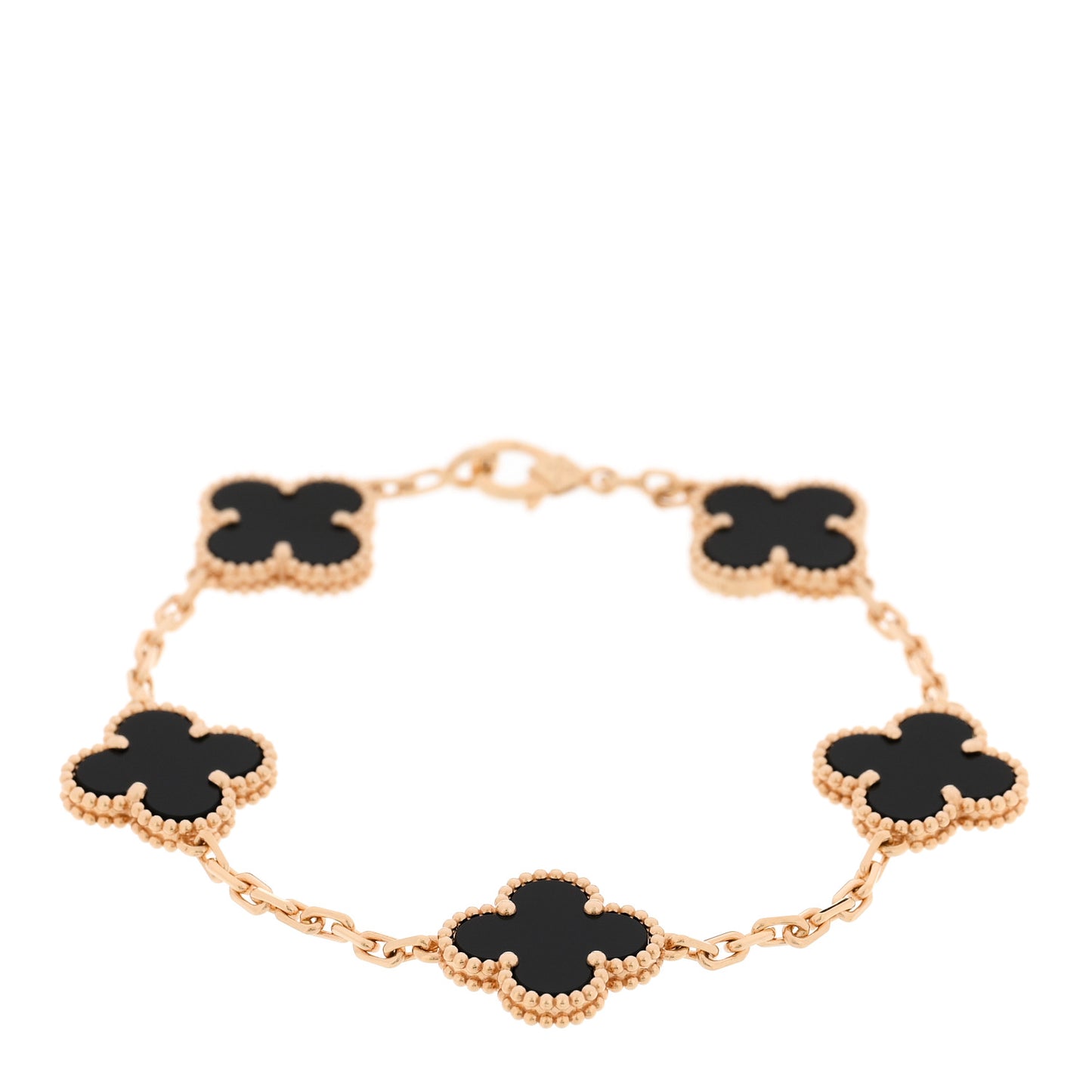 18K Yellow Gold Black Onyx 5 Motifs Vintage Alhambra Bracelet