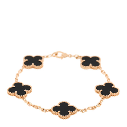 Van Cleef & Arpels 18K Yellow Gold Black Onyx 5 Motifs Vintage Alhambra Bracelet 1 of 6