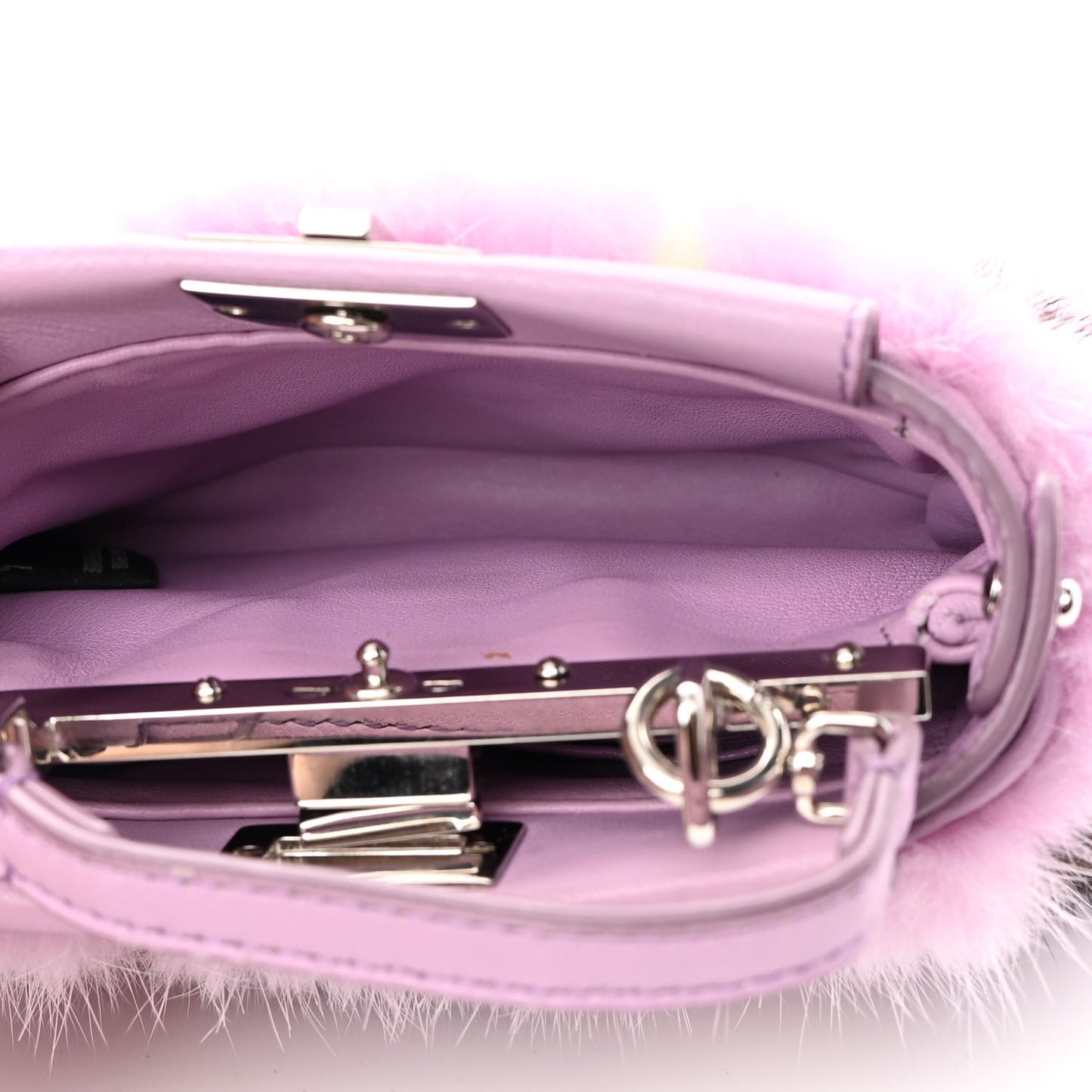 Mink Fur Shiny Nappa Chess Print Micro Peekaboo Iconic Satchel Lavanda Multicolor