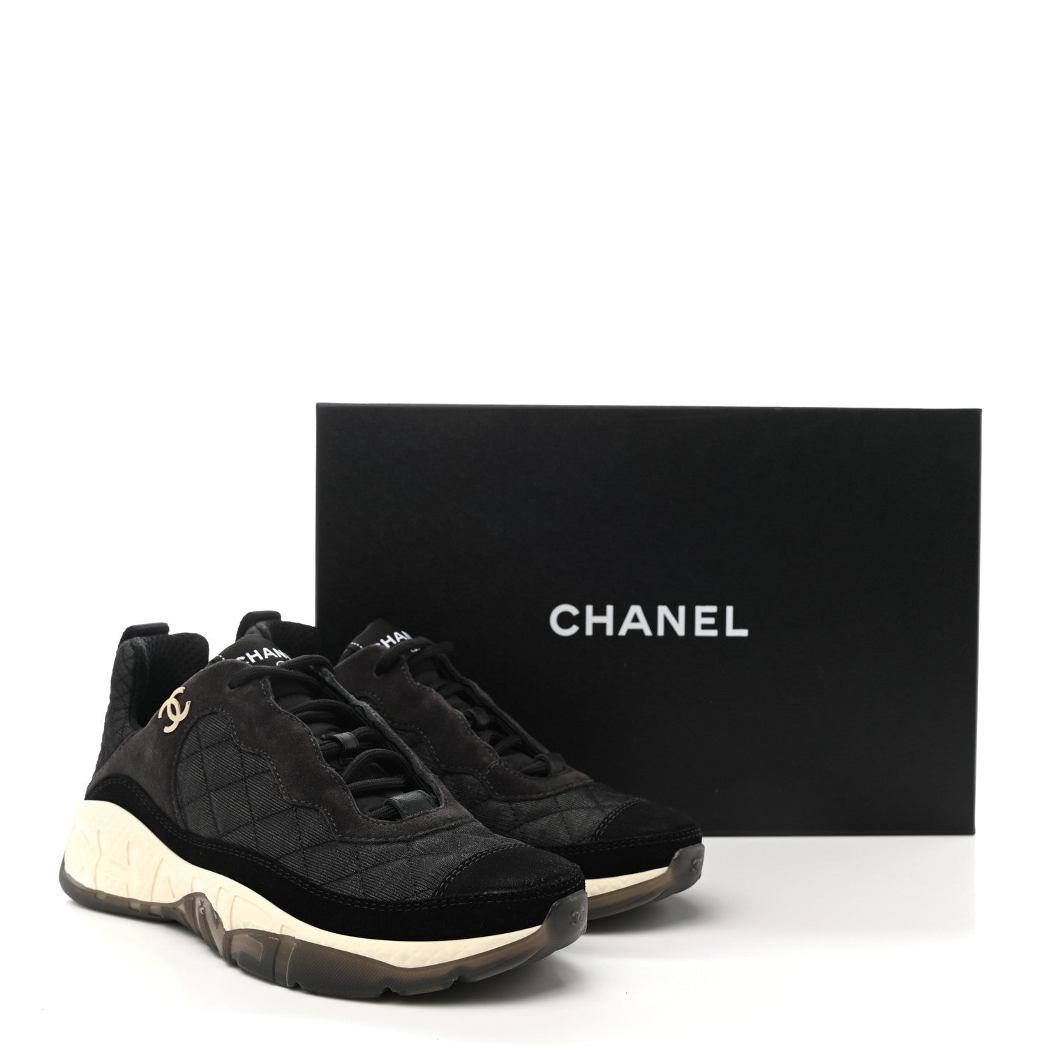 Chanel Mesh Suede Calfskin Quilted Sneakers 36 Black Dark Grey 10 of 10