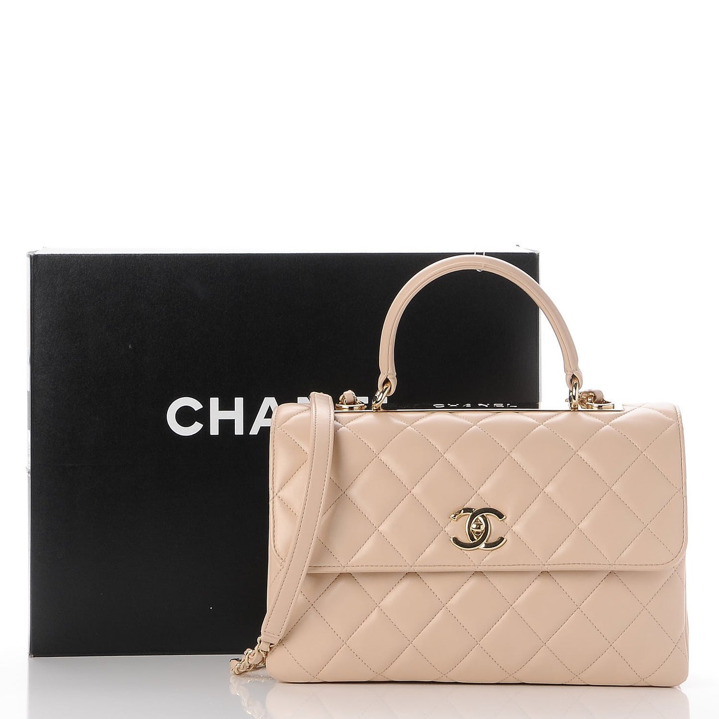 Lambskin Quilted Medium Trendy CC Flap Dual Handle Bag Beige