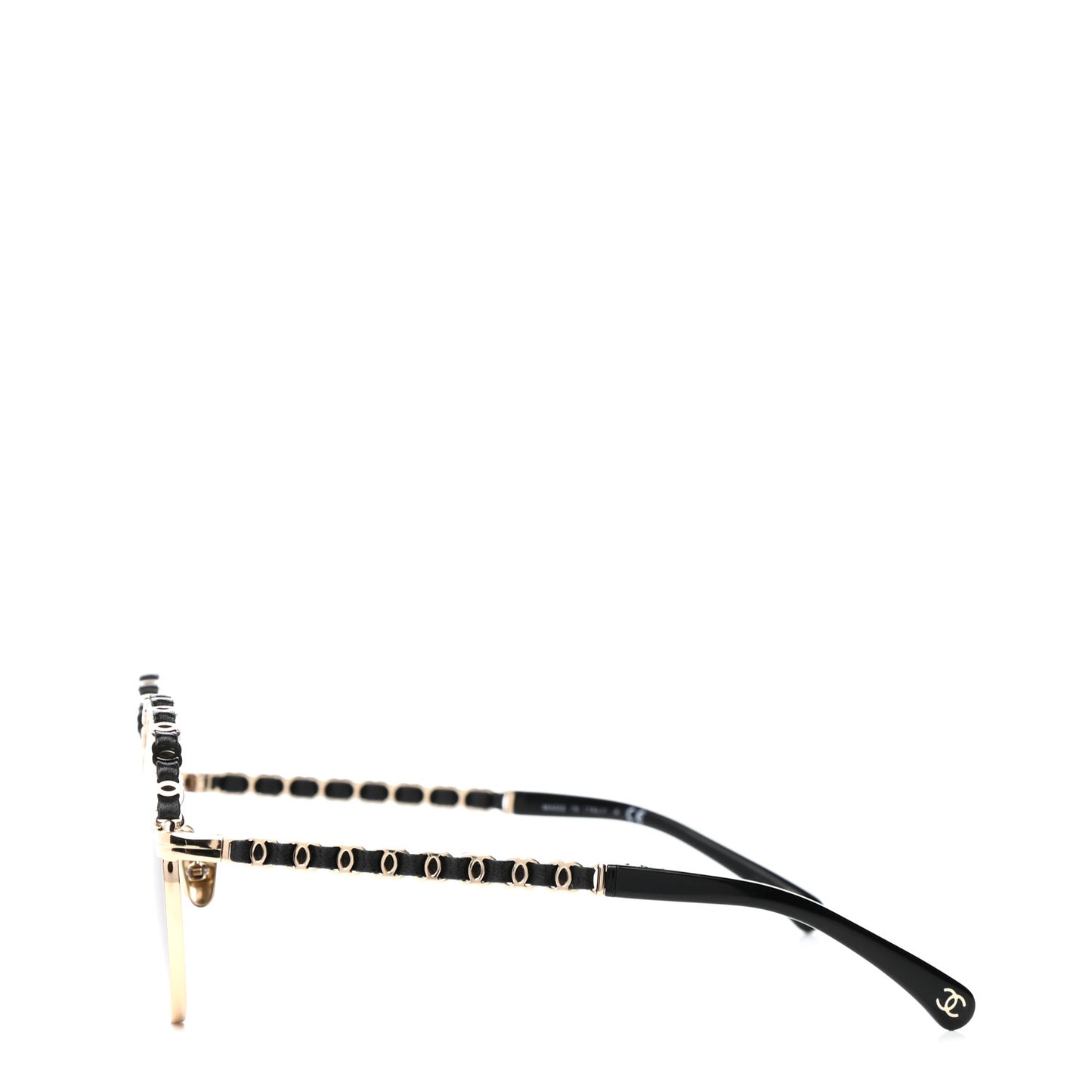 Metal Calfskin Round Chain Sunglasses 4265-Q Black