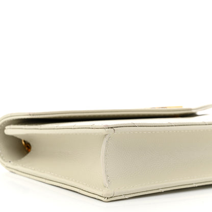 Saint Laurent Grain De Poudre Matelasse Chevron Monogram Envelope Chain Wallet Crema Soft 9 of 12