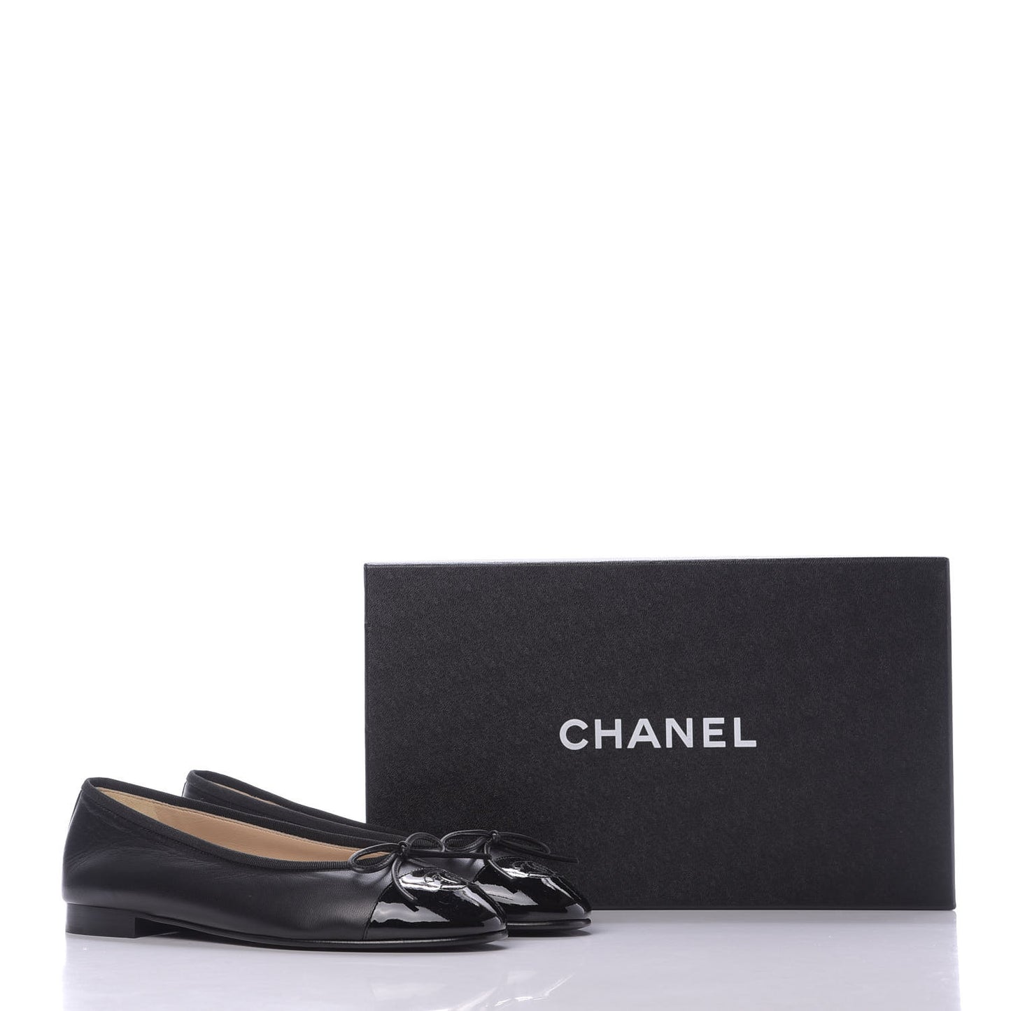 Lambskin Cap Toe Ballerina Flats 37.5 Black