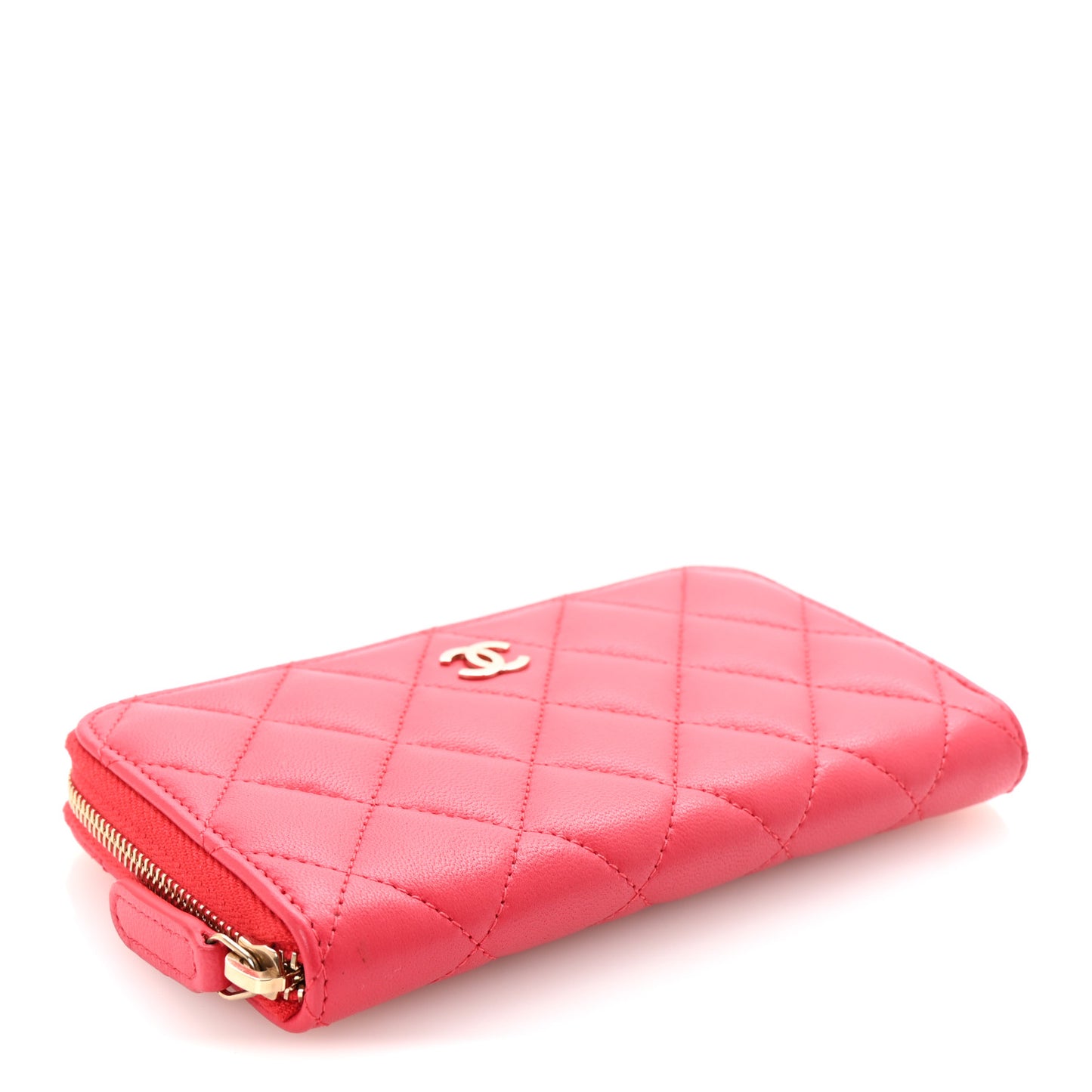 Lambskin Quilted Small Zip Around Wallet Red