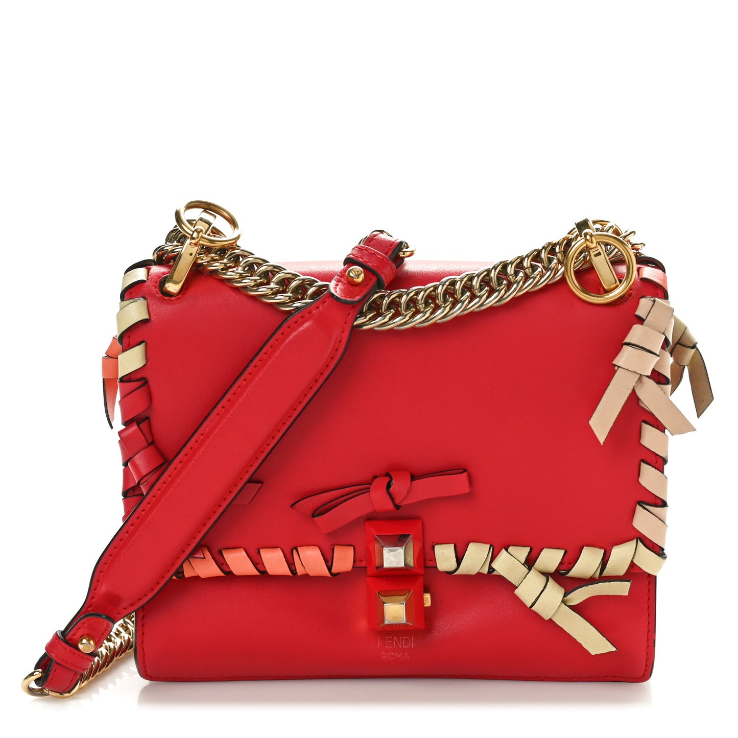 Vitello Liberty Whipstitch Bow Small Kan I Shoulder Bag Fiamma Multicolor