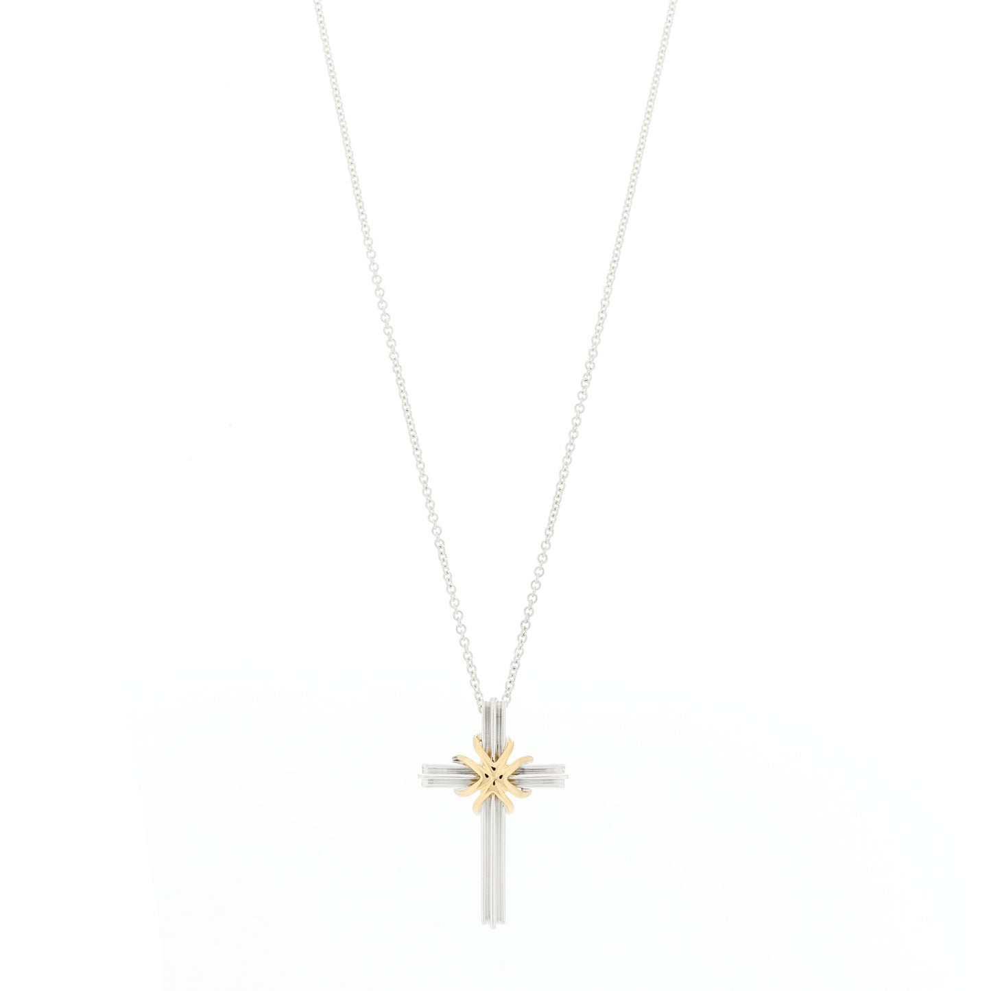 Sterling Silver 18K Yellow Gold Cross Pendant Necklace