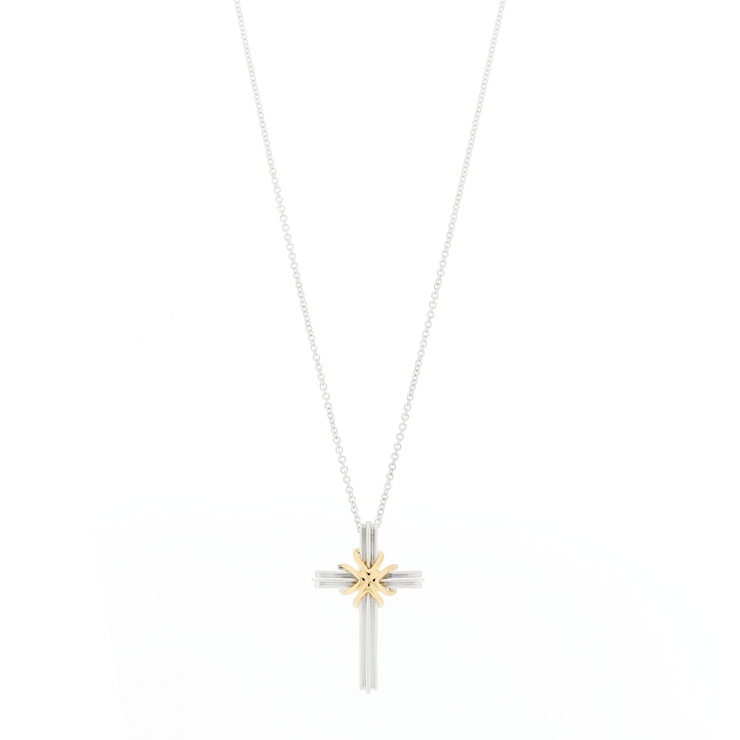 Tiffany Sterling Silver 18K Yellow Gold Cross Pendant Necklace 1 of 6