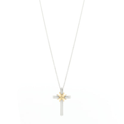 Tiffany Sterling Silver 18K Yellow Gold Cross Pendant Necklace 1 of 6