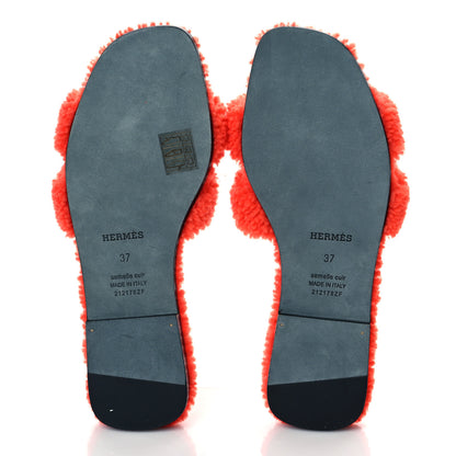 Hermes Woolskin Oran Sandals 37 Orange 5 of 8