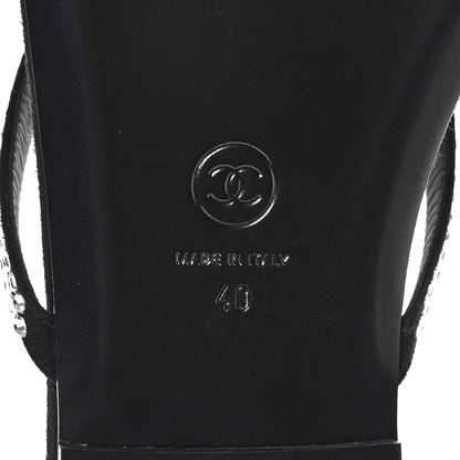 Chanel Suede Kidskin Strass CC Thong Sandals 40 Black 8 of 9
