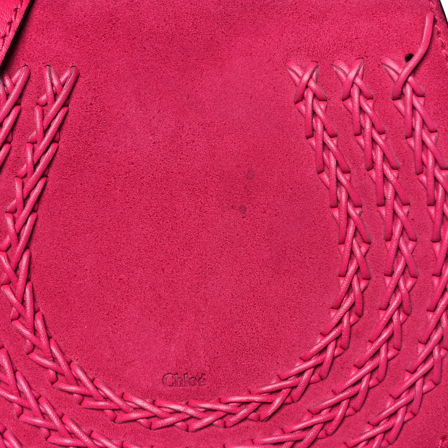 Suede Calfskin Braided Mini Marcie Round Crossbody Bag Fuchsia Rose