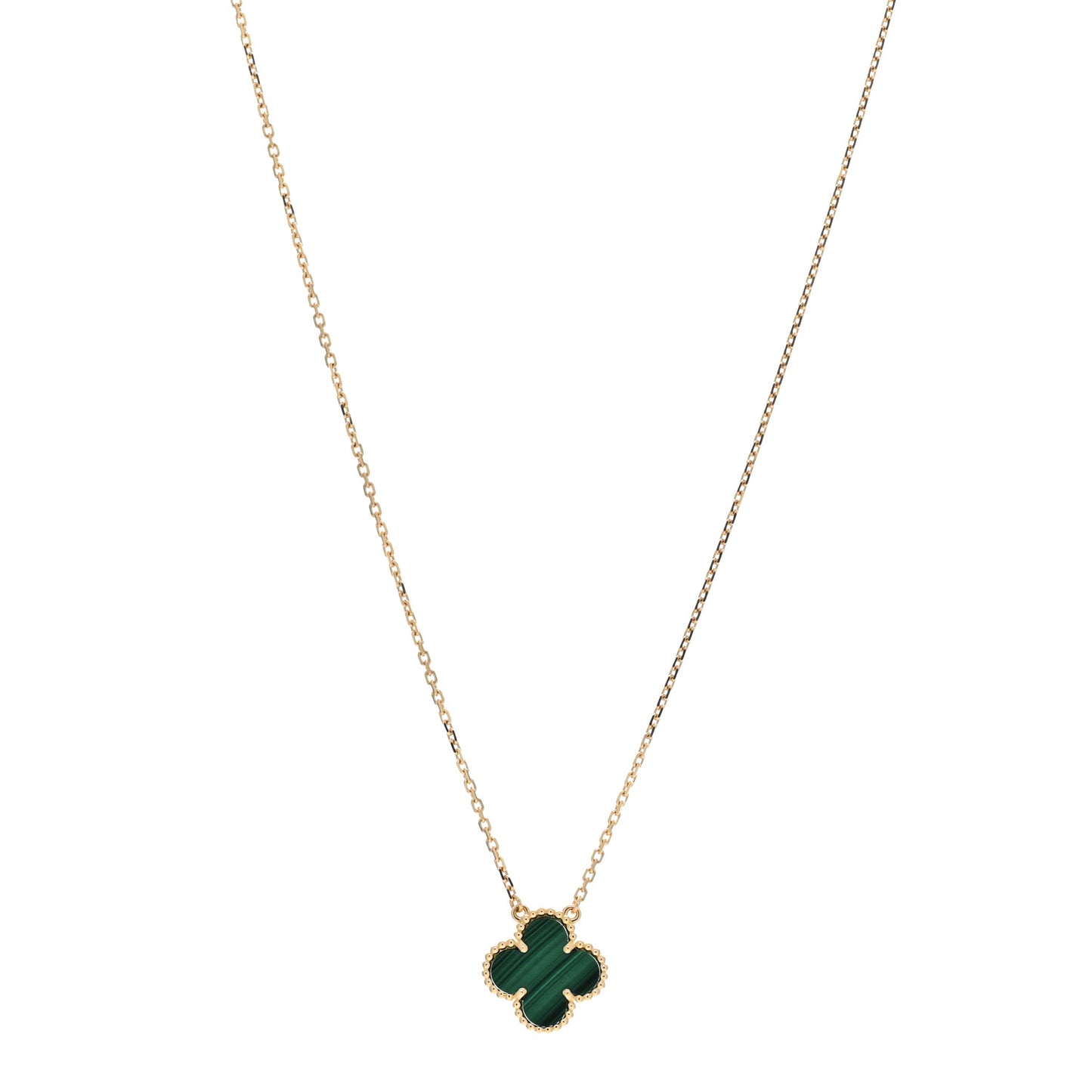 18K Yellow Gold Malachite Vintage Alhambra Pendant Necklace