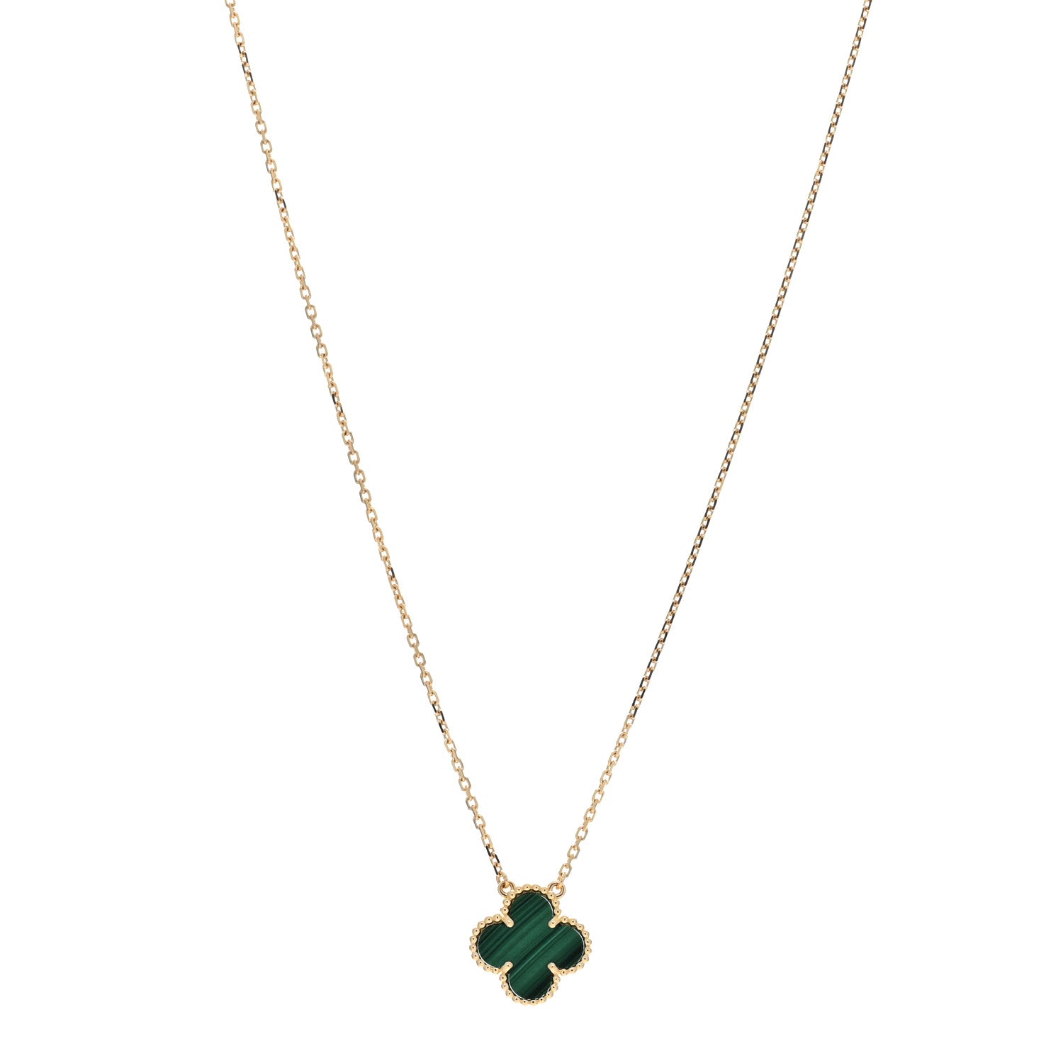 Van Cleef & Arpels 18K Yellow Gold Malachite Vintage Alhambra Pendant Necklace 1 of 5
