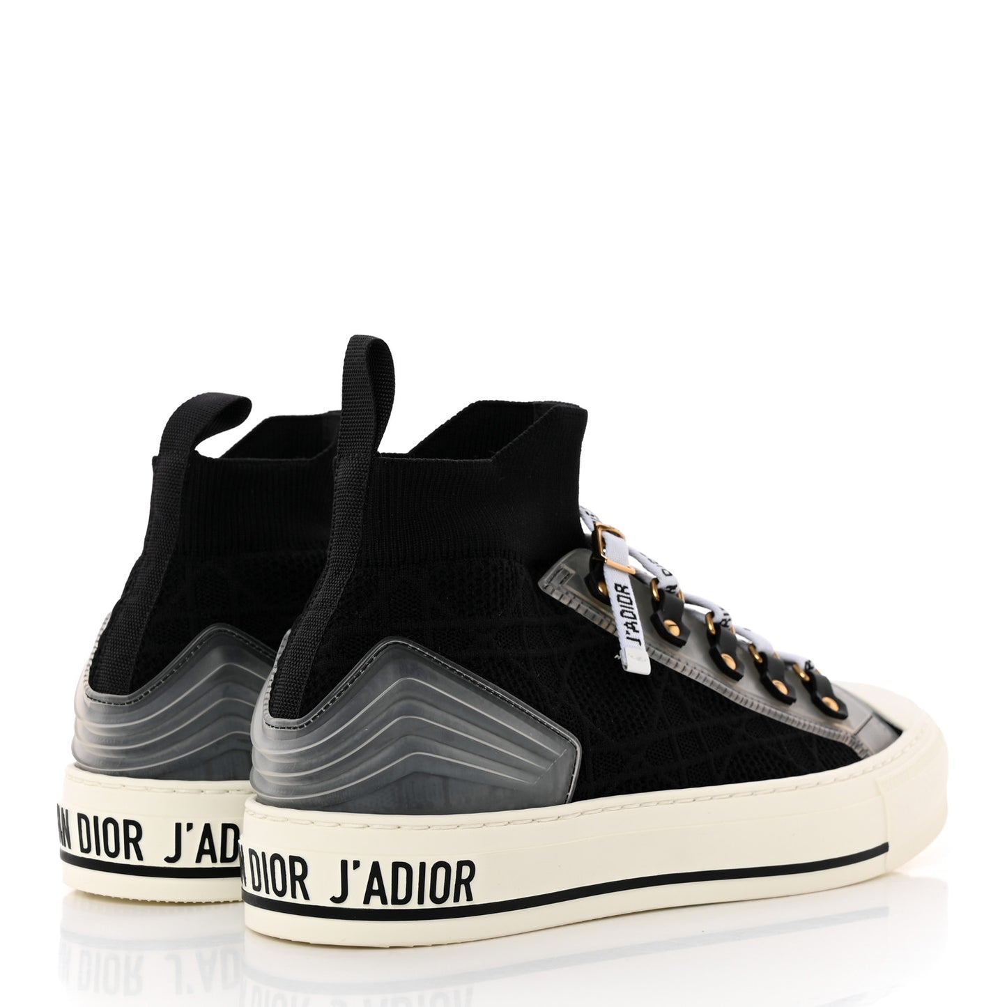 Technical Knit Calfskin Womens Walk'N'Dior High Top Sneakers 37 Black